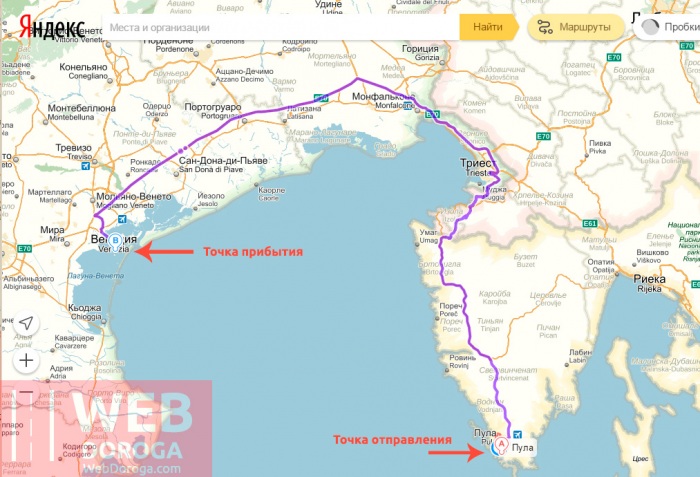 Созданный маршрут на Яндекс-картах