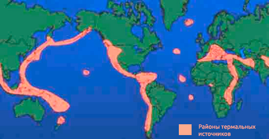 Карта размещения термальных вод в мире